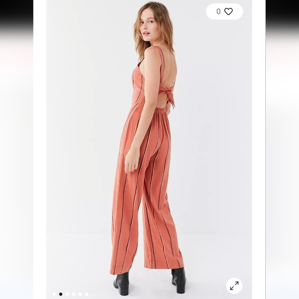 NWOT Urban Outfitters Striped Linen Ashley Buttoned Tie-Back Romper/ Jumpsuit - Picture 3 of 6